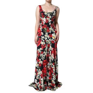 Dolce & Gabbana Black Floral Silk Sleeveless Long Gown Women's Dress